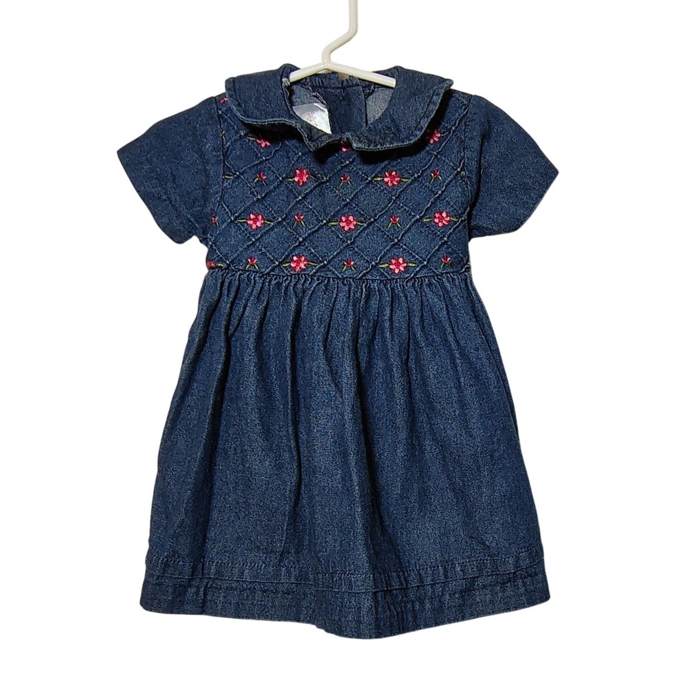 Bonnie Baby Cottagecore Floral Embroidered Denim Dress Girls 12MO Spring Country - Picture 2 of 4